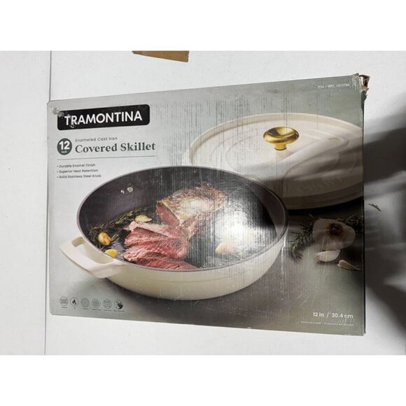 Tramontina 12" Enameled Cast Iron Skillet with Lid White - Picture 5 of 6